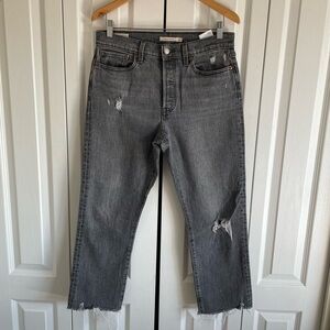 Levi’s Premium Wedgie Straight Jeans Women’s 29 Black Gray Faded Button Fly EUC